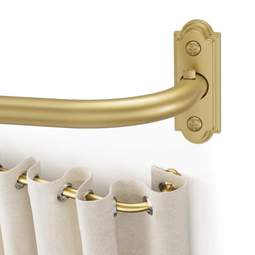 YaFex Gold Curtain Rod 32-86 Inch, 1 Inch Heavy Duty Black Curtain Rods for Windows, Adjustable Window Treatment Rods, Blackout Wrap Around Curtain Rod for Bedroom