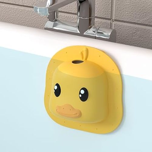 Bathtub Overflow Drain Cover - Silicone Bath Tub Drain Cover, Tub Overflow Drain Stopper with Suction Cups, Duck Overflow Cover Adds Inches of Water for Deeper Bath, Bathroom Spa Relaxing Accessory