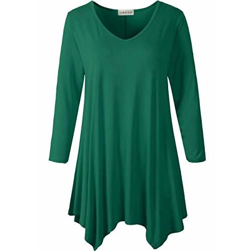 LARACE Plus Size Tops for Women Tunic Asymmetrical Dress Shirts 3/4 Sleeve V Neck Flowy Ladies Clothes for Leggings