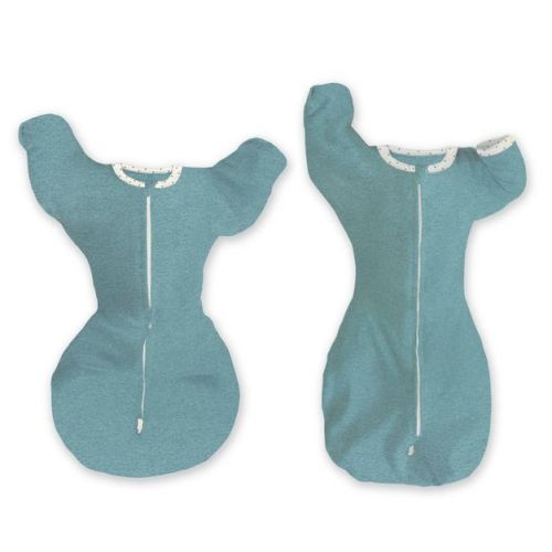 SwaddleDesigns Baby Transitional Swaddle Sack, Arms Up Elbow Length Sleeve Wearable Blanket - Heathered Teal 3-6m