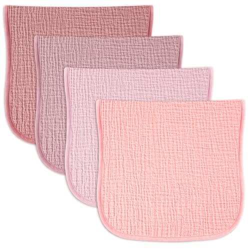 Baby Muslin Burp Cloths 20x10in - Ultra Soft & Absorbent, Neutral Colors, Reusable Burp Cloths for Baby Boys & Girls – Newborn Essentials for Drooling & Burping 4Pack(Pink)
