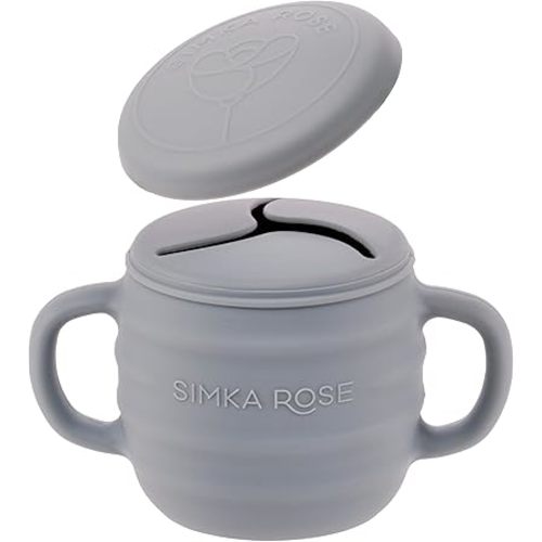 Simka Rose Silicone Snack Cups for Toddlers - Spill Proof Baby Snack Container with Lid for Easy Travel - Unique 3 Flap Design to Control Messes - Wide for Easy Access and Handles for Toddler Eating