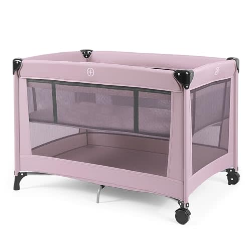 UBRAVOO Pack and Play with Bassinet, Portable Crib for Baby, Lightweight Foldable Travel Playard with Mattress & Carry Bag for Toddlers 1-3 (Pink)