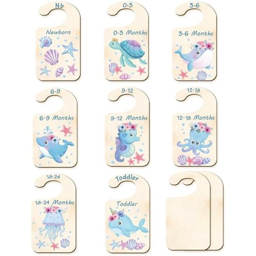 CRASPIRE 10Pcs Wood Baby Wardrobe Dividers Ocean Size Divider Closet Organizers Turtle Seahorse Clothes Whale Shell Nursery Decor from Newborn to 36 Month Hanger Baby Infant for Newborn Baby Shower