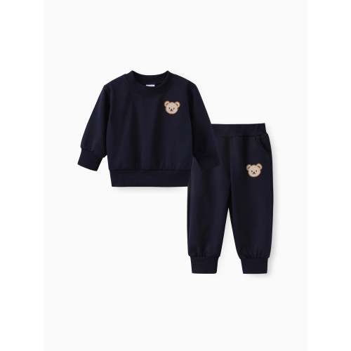 Baby/Toddler Girl/Boy Clothes 2pcs Bear Style Sweatshirt and Pants Set Dark Blue