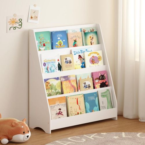 KWPZQEB Bookshelf for Kids, Montessori Bookshelf Toddler Bookcase 4-Tiers, Storage Display Rack Organizer Holder for Playrooms, Nursery