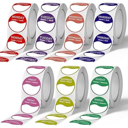 Day of The Week Stickers, 3500PCs Day Dots Food Labels Week Stickers for Planner, Restaurant Kitchen Containers Dispenser