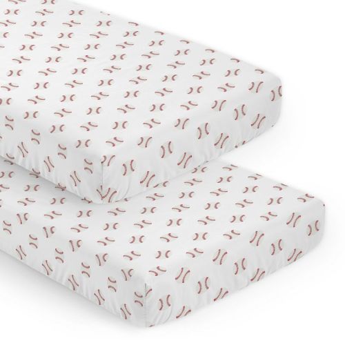 Sweet Jojo Designs Boy Fitted Crib Sheets Set Baseball Patch Red and White 2pc