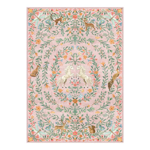 Myrrha Washable Fantasy Garden and Unicorn Pink Rug 8x10