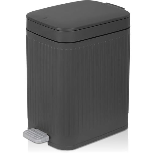 rejomiik Small Bathroom Trash Can with Lid Slim Soft Close Garbage Can Step Wastebasket Container Trash Bin for Office Bedroom Kitchen Living Room (1.9 Gallon Dark Gray)