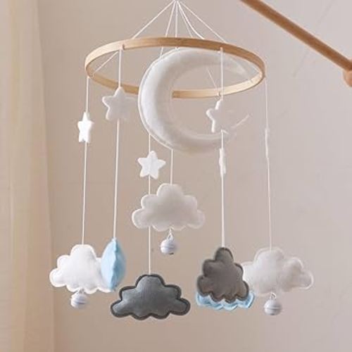 Forai Baby Crib Mobile, Star and Cloud Mobile for Crib, Boho Nursery Decor, Unisex