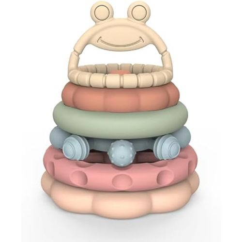 Babies & Cuties Frog Stacker Toy - 100% Soft Silicone - Dishwasher Safe - Learning & Educational - Develop Motor Skills and Hand, Eye Coordination - 0-12 Months