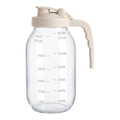 YORY 2-Quart Glass Pitcher with Filter Lid for Juice & Tea, 64oz | Airtight seal,handle lid,dishwasher safe,for iced tea, lemonade, juice, milk, fruit-infused water