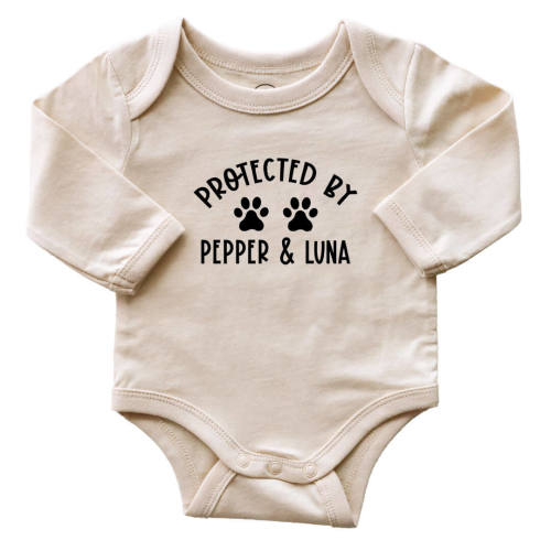 Personalized Protected By Long Sleeve Graphic Bodysuit | Natural