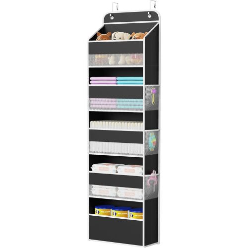 Univivi Hanging Storage Organizer Nursery Closet Cabinet Baby Storage with 5 Large Compartments 6 Side Pockets for Cosmetics, Toys and Sundries (Black)
