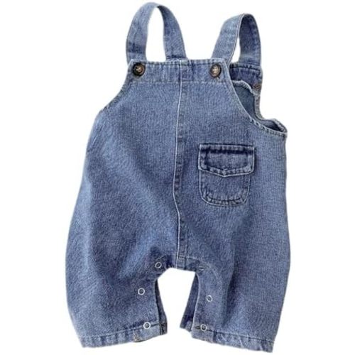 Baby Boys Girls Denim Romper Overalls Pants, Suspender Jeans Jumpsuit with Snaps Infant Spring Fall Outfit
