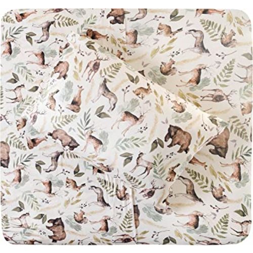 Pobi Baby - Premium Twin Fitted Sheet, Flat Sheet with Pillow case - Ultra-Soft Cotton Blend, Stylish Woodland Pattern, Deep Pockets - Twins Sheets - 3 PC (Wildlife Animal)