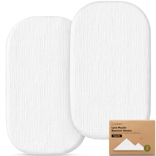 2pk Muslin Baby Bassinet Sheets Girls Boys 33x20 (Soft White, Oval Capsule) | 100% Cotton Organic Bassinet Sheets, Compatible with Maxi Cosi Iora Bassinet Mattress, Machine Washable Bassinet Fitted Sheet