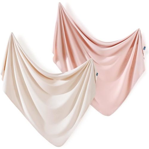 GRSSDER 2 Pack Newborn Swaddle Blanket, Ultra Soft Stretchy Jersey Knit Extra Large Size 33 x 44 Receiving Blankets for Easy Swaddling Baby Snug and Cozy