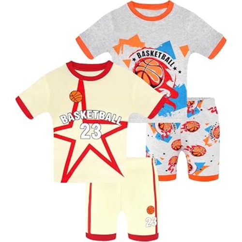 DAUGHTER QUEEN Boys Pajamas 4 Pieces Short Set 100% Cotton Sleepwear Size 18 Months-12 Years
