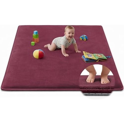 Baby Play Mat Floor,Tummy Time Area Rug 50x50 Playpen Muscle Mat Burgundy