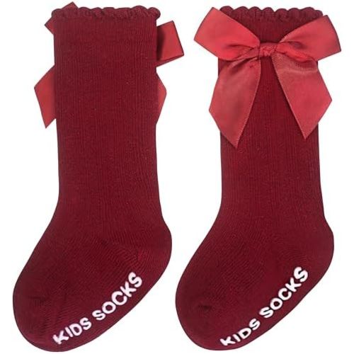 Baby Knee High Socks Girl Non Slip Toddler Stockings Cotton Bow Ruffle Newborn Long Socks Infant Dress Sock 0-6M/6-12M/1-3Y