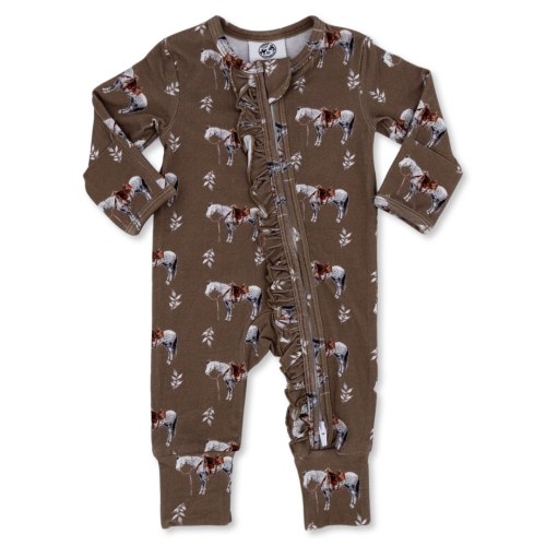 Almond Ranch Horse -Ruffled- Folding Feet Jammies – Cowkid Clothing Company