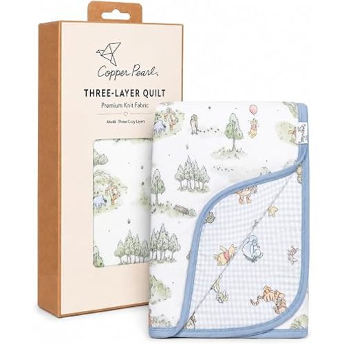 Copper Pearl Jumbo 3-Layer Baby Blanket: Soft Baby Quilts for Boys and Girls | Breathable, Cozy, Toddler Blanket | Baby Quilt for Newborns | 46x46 Premium Polyester/Rayon | Hundred Acre Wood