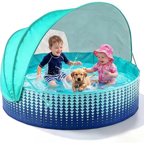 Jasonwell Kiddie Baby Pool with Canopy - Foldable Infant Toddler Kids Pool with Shade Baby Beach Essentials Tent Swimming Wading Pools for Toddlers 1-3 + Kids Dogs Ball Pit Backyard Water Play G, 48"