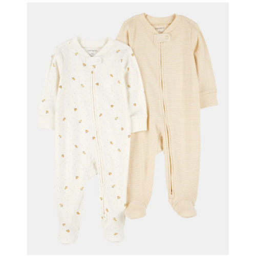 Baby 2-Pack 2-Way Zip Cotton Sleep & Play Pajamas - White/Beige | Carter's