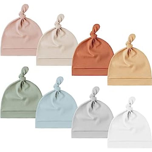 Konssy 8 Pack Baby Newborn Hats Set Knot Beanie Hats Soft for Infant Baby Girls Boys Caps 0-6 Months