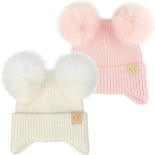 Funky Junque Baby Beanie Hat - Soft Knit Winter Cap with Double Pom Pom - Easter Pastels, Classic Solids, Value Packs