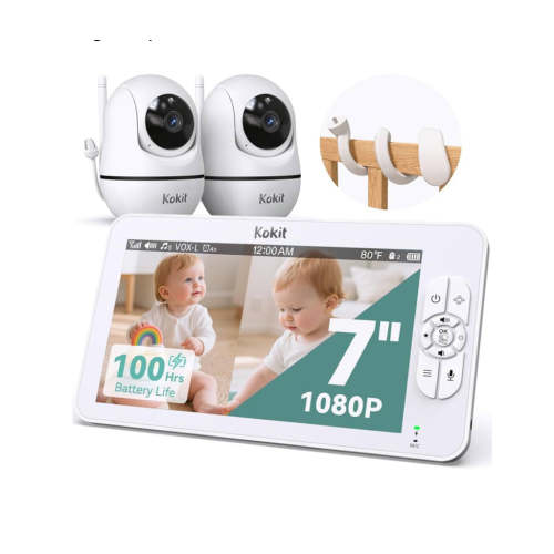 Kokit KK70-2 7" 1080P Split-Screen Baby Monitor with 2 Cameras