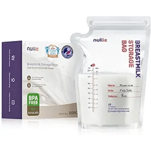 Nuliie 120 Pcs Breastmilk Storage Bags Freezer, 8 OZ Breast Milk Storing Bags, BPA-Free, Milk Storage Bags with Pour Spout for Breastfeeding, Self-Standing Bag, Space Saving Flat Profile