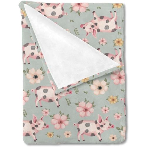 Baby Pig Boho Retro Floral Baby Blanket for Boys Girls Farm Animal Flannel Soft Swaddle Blanket Lightweight Receiving Blankets Toddler Nursery Throw Blanket Stroller Crib Bedding Blanket 30x40