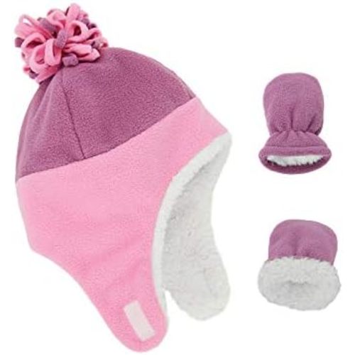 Century Star Baby Fleece Hat Warm Earflap Kids Caps Toddler Boys Winter Hat and Mitten Set