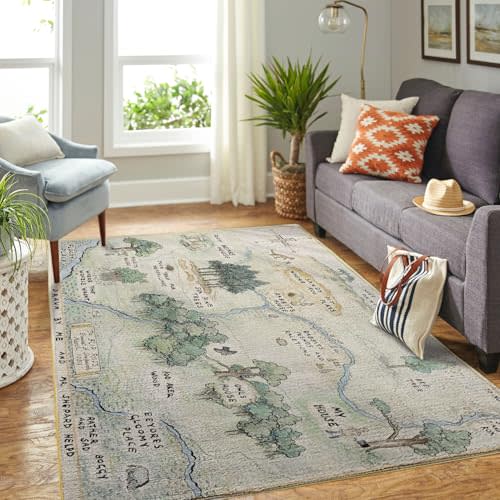 SHOUSE 100 Acre Wood Map Rug, The Pooh Hundred Acre Wood Rug, The Pooh Area Rug for Nursery, Washable Rug, The Pooh Rug for Nursery, Living Room Rug, Nursery Rug (72 * 48 inches)
