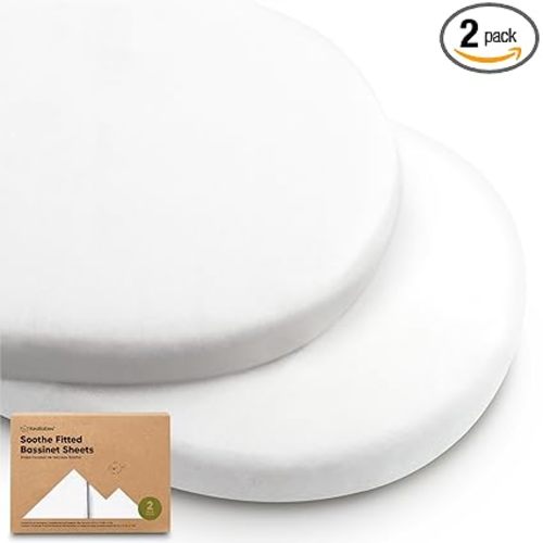 2pk Organic Baby Bassinet Sheets Boys, Girls, Fitted Sheet (Soft White) | 100% Cotton Bassinet Mattress Sheets, Compatible with Halo Bassinest Swivel Sleeper, Graco, Baby Delight, Universal Fitted
