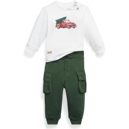Tree Print Long Sleeve T-Shirt & Fleece Cargo Pants Set, 9M