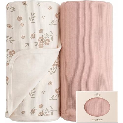 Konssy 2 Pack Ribbed Knit Swaddle Blankets for Baby Boys & Girls, 33"x42"