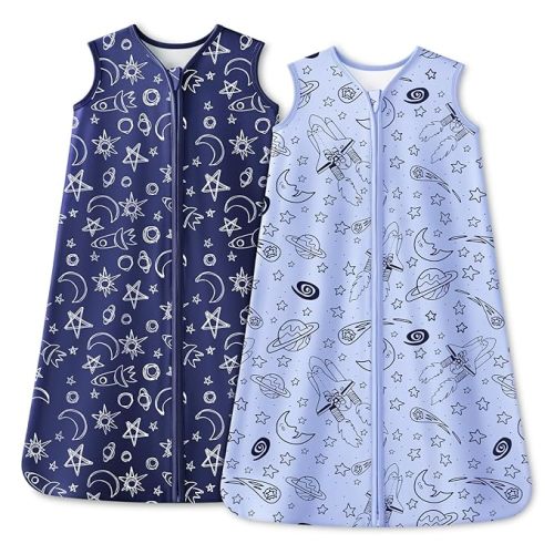 Baby Sleep Sack 0-6 Months 1.0 Tog Baby Wearable Blanket 100% Cotton Sleeping Sack with 2-Way Zipper for Infant Newborn Blue& Green space