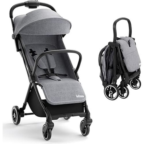 INFANS Ultra-Compact Fold Airplane Ready Travel Stroller, One-Hand Gravity Fold Near Flat Recline Seat, Foldable Toddler Stroller for Infant 6-36 Month