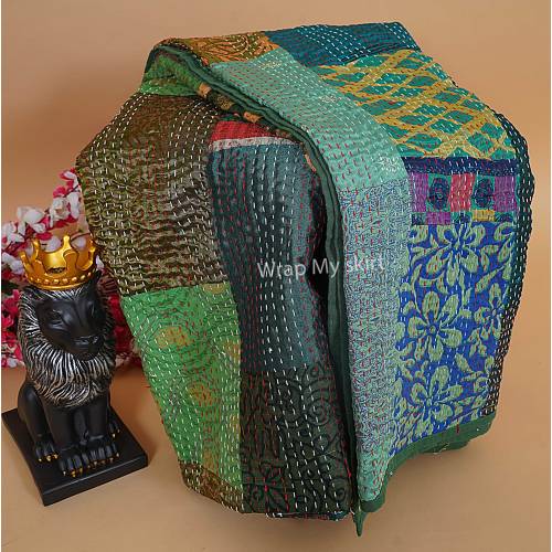 Bohemian Patchwork Kantha Quilt Handmade Vintage Quilts Boho King Size Bedding Throw Blanket Bedspread (Assorted Patches)