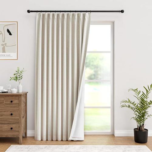 IVAPUPU Natural Pinch Pleated 100% Blackout Linen Curtains 90 Inch Length for Bedroom, Black Out Pinch Pleat Curtains for Living Dining Room Darkening Thermal Insulated Drapes with 16 Hooks, 2 Panels
