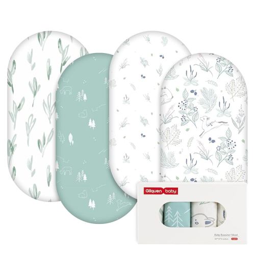Gllquen Baby Bassinet Sheets 4 Pack, Breathable Cozy Fitted Mattress Sheet, Elastic Travel Crib Fashionable Pattern, Standard Cradle Safe Sheets for Baby Boys Girls 32"x16"(Forest Deer)