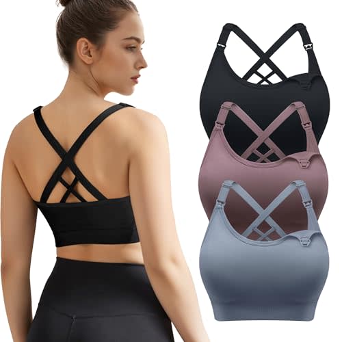 WELKSDG 3 Pack Nursing Bras for Breastfeeding, Seamless Maternity Bras for Pregnancy Support Nursing Sports Bra for Yoga