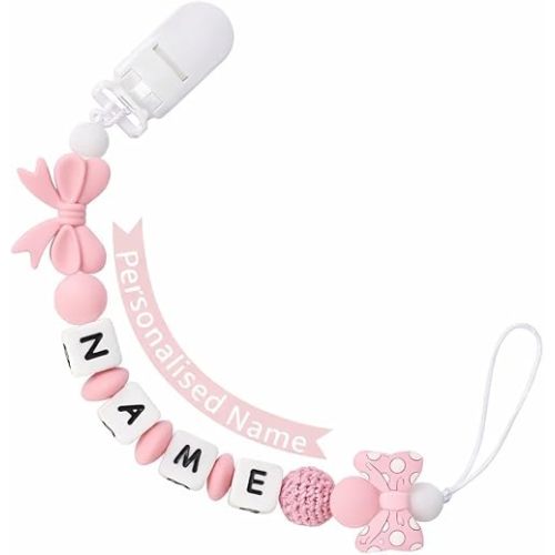 Personalized Name Pacifier Clips Nipples Holder Chain,Custom Baby Name Accessories Newborn Boy Girl Pacifier Clip(Pink)