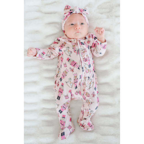 Zipper Ruffle Footie in Toy Soldier Pink | Caden Lane