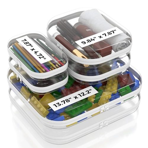 Extra Large 13.7" Durable Clear Hard Shell Zipper Case 6 Pack, 2x Large, 2x Medium, 2x Small, Clear Travel Makeup Case, Hard Plastic Travel Toiletry & Cosmetic Bag, Toy & Make Up Organizer Pouch