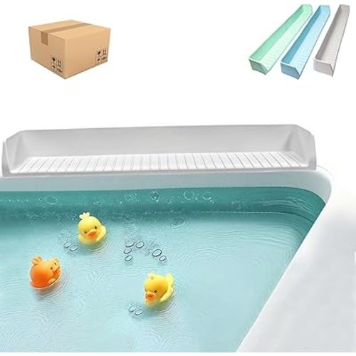Bathtub Splash Guard for Kids – Silicone Bath Tub Splash Guard with Suction Cups, Tub Topper Play Shelf & Toy Holder, Fun Bath Time for Toddlers Baby (Gray)